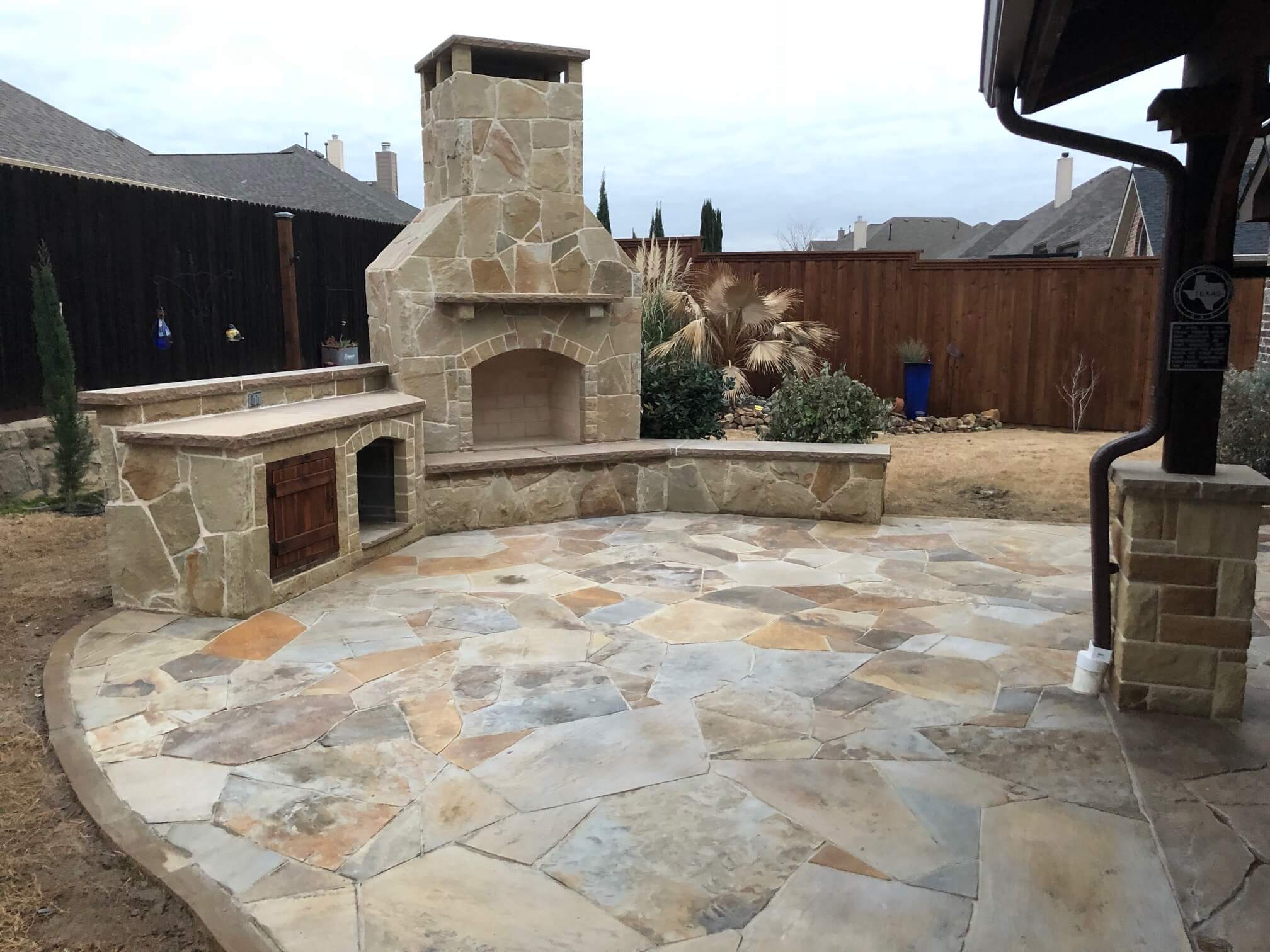 patio stonework and outdoor fireplace
